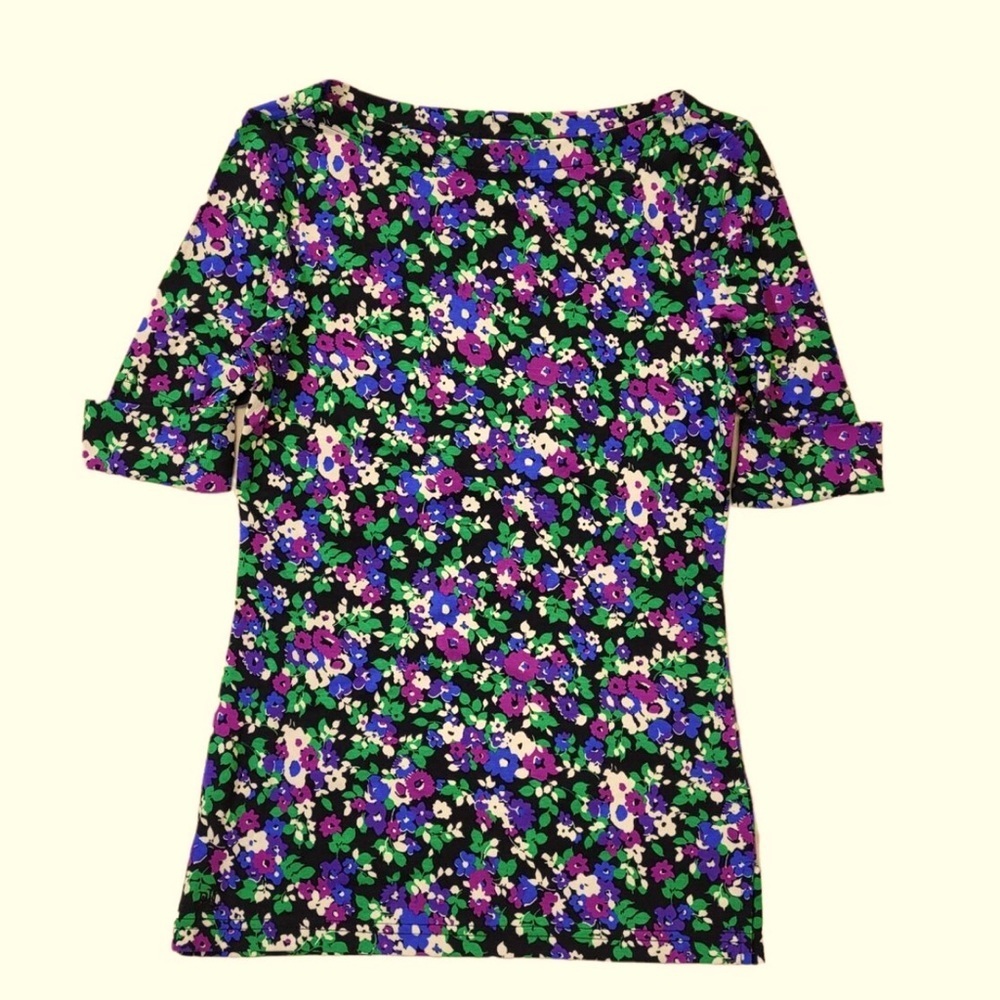 Lauren Ralph Lauren Short Sleeve Boat Neck Small Cotton Blend Tee T- Shirt Top